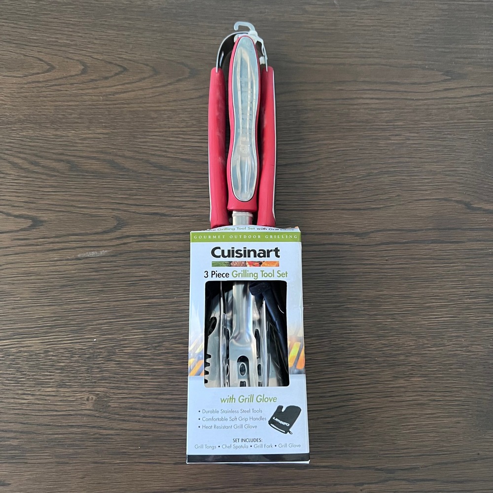 NEW Cuisinart 3 Piece Grilling Tool Set with Grill Glove Stainless Steel FLAW‎